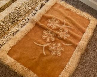 Brown Floral Design Shag Bath Rug