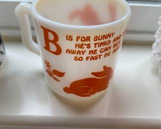 Hazel Atlas Milk Glass Mug - B is for Bunny