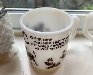 Hazel Atlas Milk Glass Mug - C is for Cow