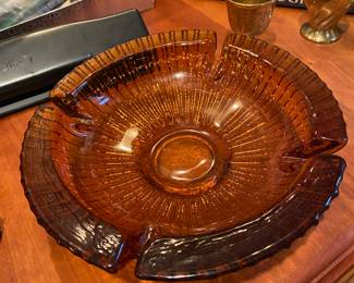 Mid Century Heavy Amber Glass Ash Tray