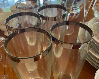 Set of 6 Silver Rimmed Highball Glasses