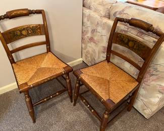 Pair of Hitchcock Style Chairs with Rush Seats