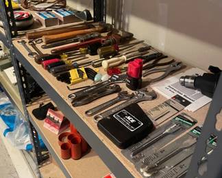 Assortment of Wood Boring Bits, Drill Bits, Screwdrivers, Wrenches, Hammers