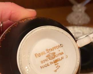 Royal Stafford Hand Painted Black/Gold Tea Cup and Saucer