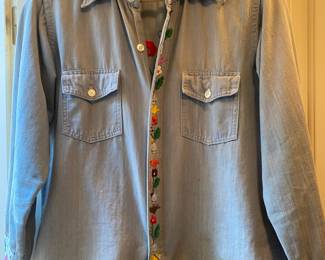 Pantera Negra Embroidered Denim Button Up Long Sleeve Shirt