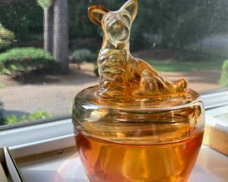 Amber Glass Scottie Dog Themed Lidded Dish