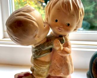 Boy Kissing Girl with Christmas Present Ceramic Figurine 