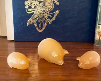 Set of Three Orange Selenite Figurines