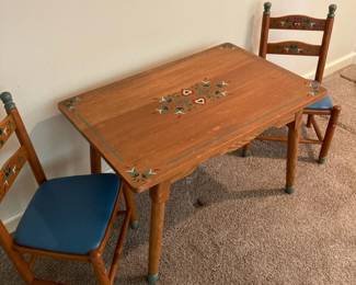 Folk Art Children's Table with Two Chairs