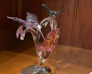 Glass Art Two Multicolored Hummingbirds
