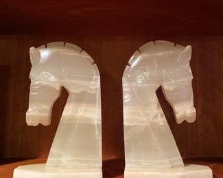 White Quartz Trojan Horse Bookends