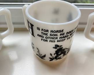 Hazel Atlas Milk Glass Mug - H is for Horse