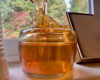 Amber Glass Scottie Dog Themed Lidded Dish

