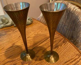2 Hammered Brass Champagne Flutes