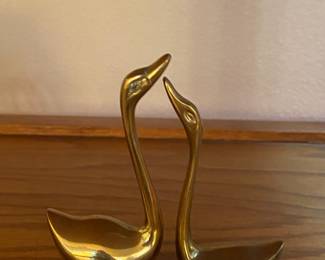 Pair of Mid Century Modern Brass Swan Figurines