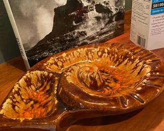 Brown/Orange Pottery Seashell Ashtray