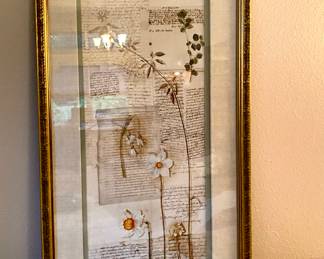 Pair of Framed Floral over Writing Prints