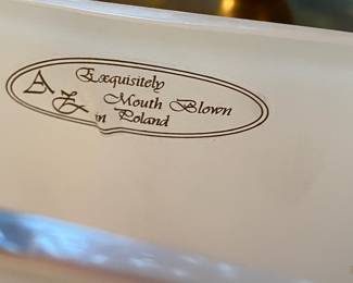 Red Gold Frosted Blown Glass Peacock Feather Vase - Made in Poland