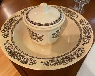 Royal China by Jeannette Sussex Ironstone Brown Floral Pattern - Platter, Sugar Bowl