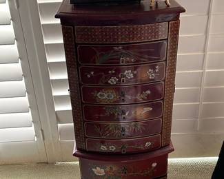 Beautiful Asian themed jewelry armoire.