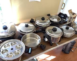 Huge assortment of Saladmaster cookware. Many pieces never used. 