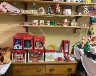 Christmas villages, candles, and stuffies