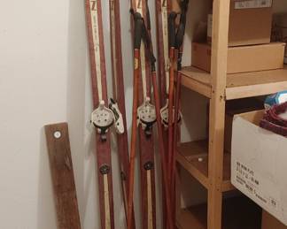 Vintage skis with poles