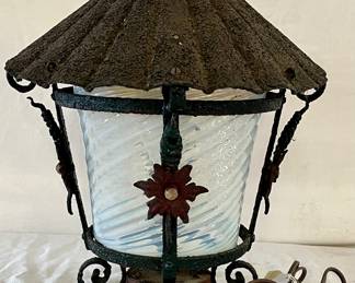 ANTIQUE LAMP POST WITH OPALESCENT GLOBE 