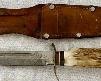 GERMAN STAG HANDLE HUNTING KNIFE WITH SHEATH 