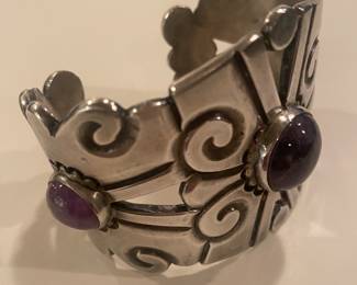 William Sprawling sterling silver cuff bracelet, amethyst cabachons