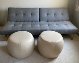Futon & 2 faux leather ottomans - like new!