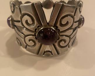 William Sprawling sterling silver cuff bracelet, amethyst cabachons