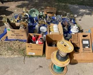 Electrical supplies, ceiling fans, light fixtures, wire