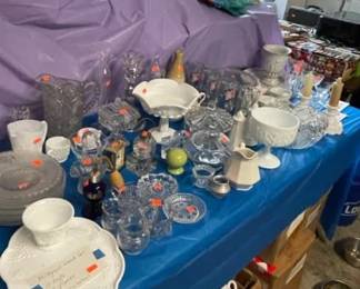 Crystal goblets/plates/pitcher, Milkglass, candy dishes, serving pieces