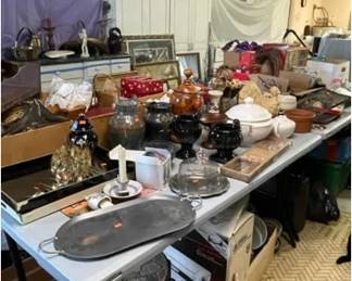 Vases, trays, platters, candlesticks, housewares, typewriters