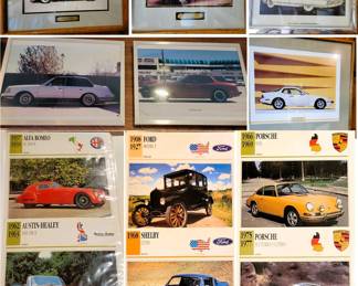 Large to small automobile photographs. Car information cards