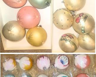 Old Christmas Ornaments + new ornaments and Christmas trees large to small