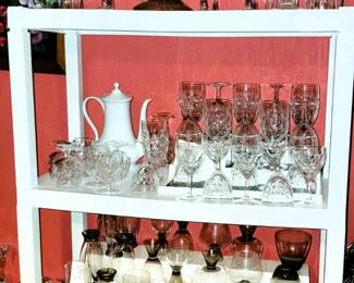 Retro mid-century crystal set with goblets, wine, brandy and rocks glasses