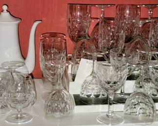 Vintage German Stemware set with wine, water and brandy