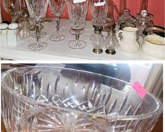 Waterford stemware and bowls. Baccarat jelly jar