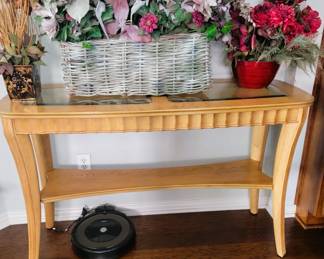 Contemporary entry / sofa table.  Floral displays