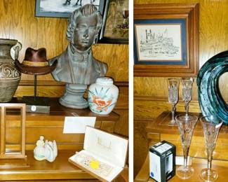 Urns and statue, Waterford flutes