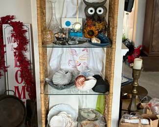Wicker display shelf and collectibles