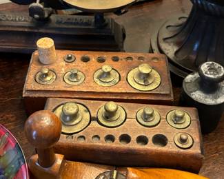 Antique weights and shoe form