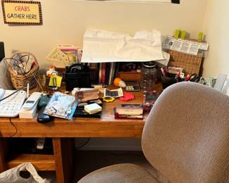 Wood desk and office supplies