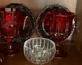 Large amount of red glass and cut clear glass