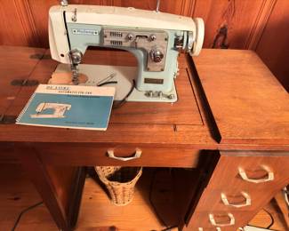 Rotary automatic zig zag sewing machine and desk