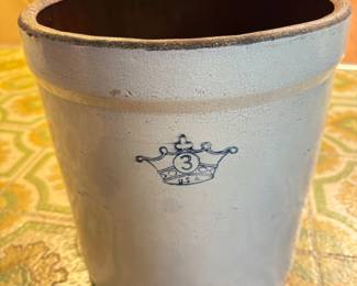 antique crown crock ~ 1900-1920s crock ~ 3 gallon blue crown crock ~ Ransbottom Brothers crock ~ blue crown pottery ~ farmhouse antique