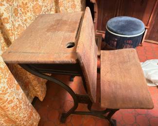 Antique Child's School Desk w Cast Iron Frame, #2