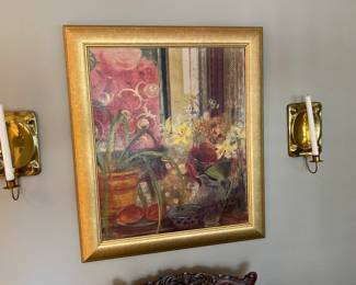 Cool Danish brass sconces framing the finest of arts.